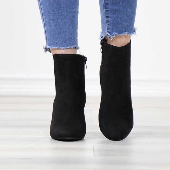 Black Suede Chelsea Block High Heel Above Ankle Boots - Picture 9 of 12